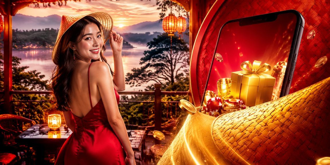 Người phụ nữ đội nón lá tại Đà Lạt đang chơi casino trên điện thoại di động