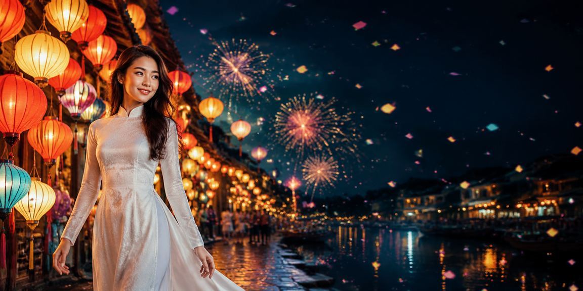 Người phụ nữ mặc áo dài tại Hội An đang sử dụng điện thoại để truy cập casino trực tuyến